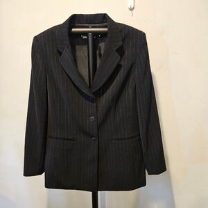 Women's Le Suit Black Pinstripe Blazer Jacket Size 14